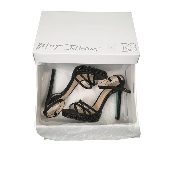 NEW David's Bridal Betsey Johnson Strappy Stiletto Shoes!  Black With Crystals - Picture 1 of 4